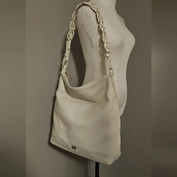 NWT Sam Edelman Bay Large Chainlink Hobo Pebble Leather Bag: Cream/Gold - Picture 4 of 15